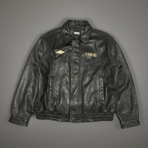 Mens Indiana Pacers Chevy Black Cowhide Leather Full Zip Snap Heavy Jacket XL